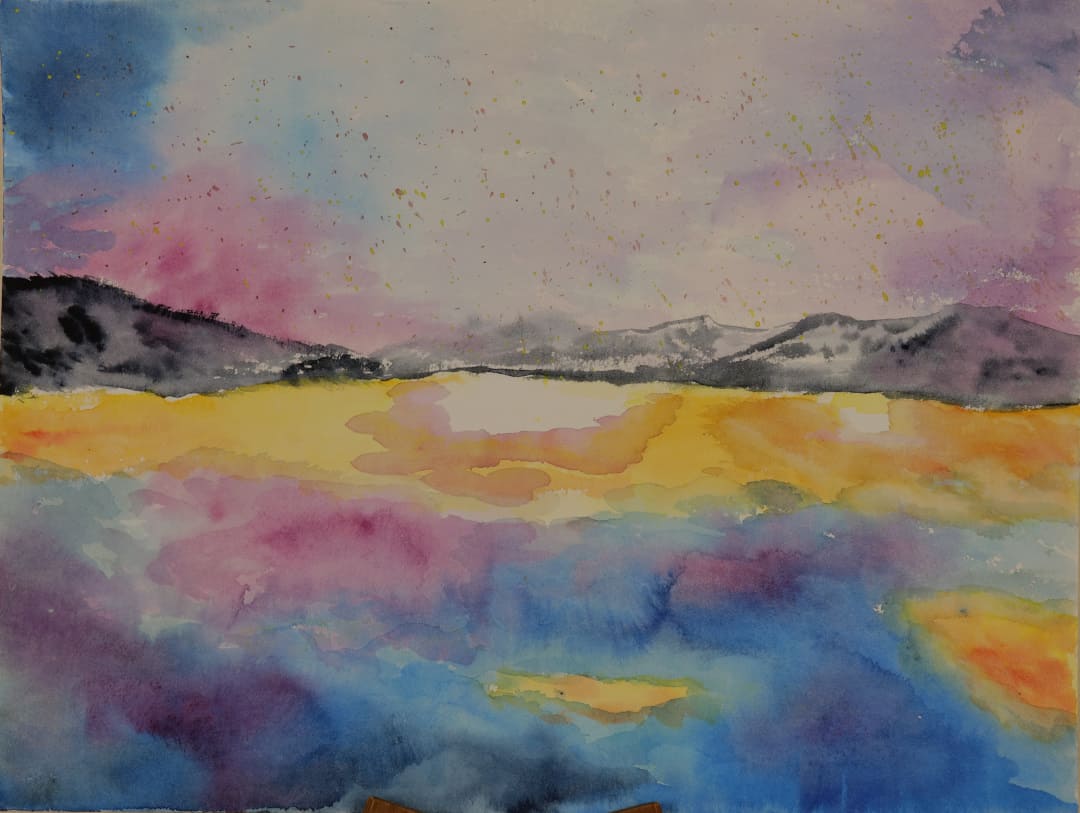 Bergsee Bergsee funkelndes Farbenspiel - Aquarell