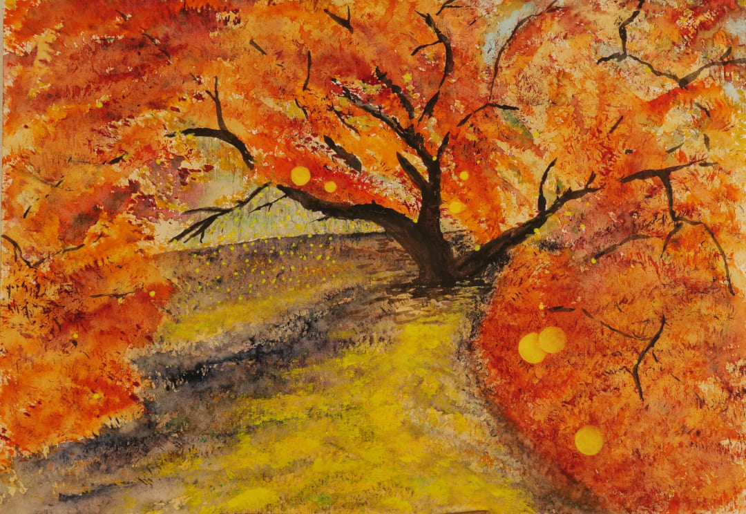 Lichtspiele Sonnenreflexe im herbstlich roten Baum